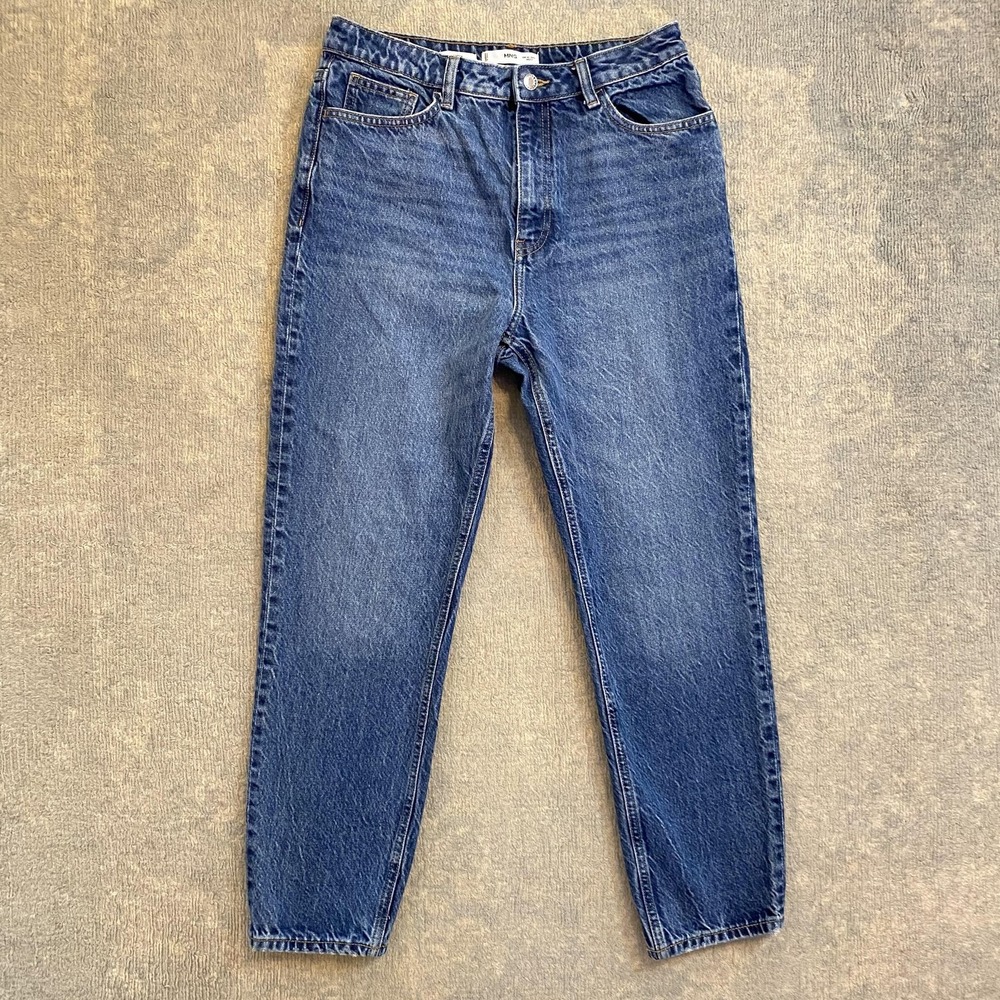 MNG Mom Jeans Womens 8 Blue Medium Wash High Rise 100% Cotton Denim Tapered Leg